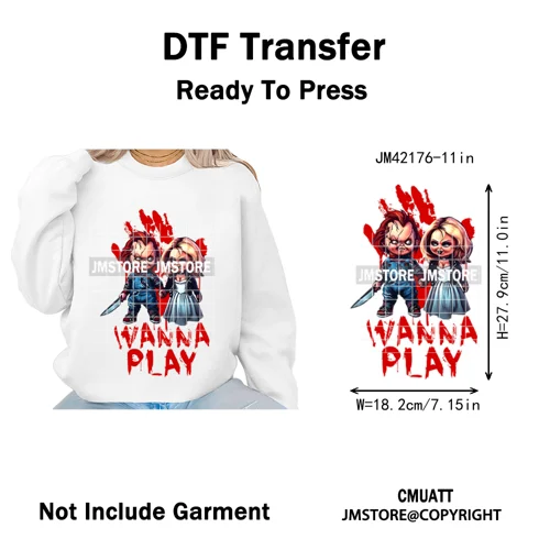 See You In Hell Scary Movie True Love Couple Halloween Season Iron on DTF Washable Transfers Stickers Ready to Press for Textile