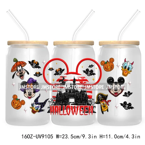 3D Halloween Princess UV DTF Sticker For 16OZ Libbey Glass Cup Can Wrap Transfer Stickers Custom Labels DIY Logo Bats Pumpkin