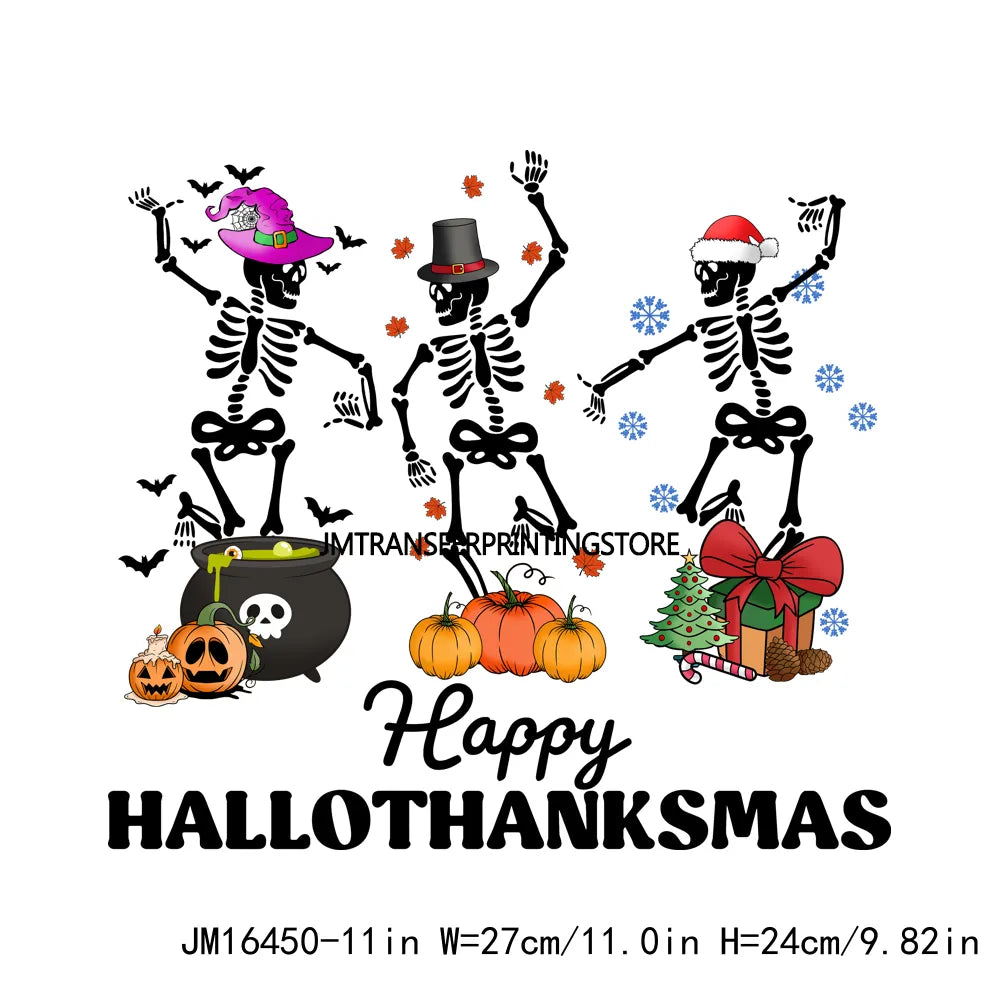 Eat Drink And Be Thankful Hallothanksmas Decals Santa Gnome Coffee Cup Animal Pumpkin Iron On DTF Transfer Sticker For Clothing