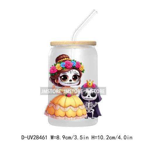 Cute Latina Cartoon Princess Baby Girl UV DTF Transfer Stickers Decals For Libbey Cold Cups Mug Tumbler Labels Sugar Skull Woman