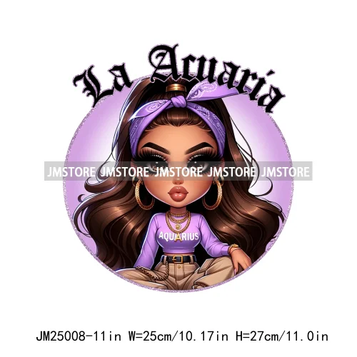 Colorful Astrology Sign Girls Latina Zodiac Printing Logos DTF Iron On Heat Press Transfers Stickers Ready To Press For Textil