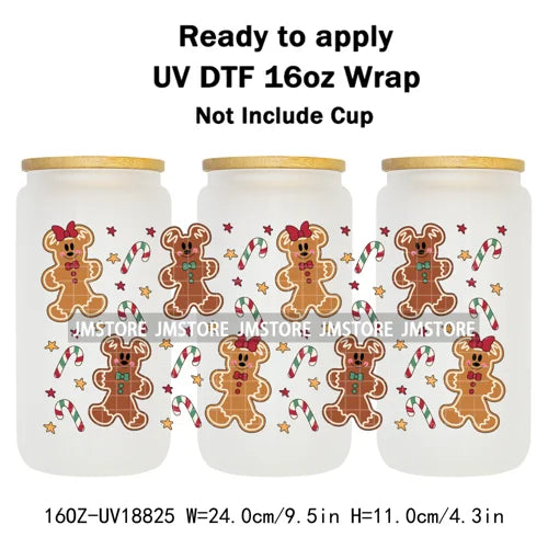Christmas Bookish Santa Stocking Gifts UV DTF Cup Wrap Ready To Apply Transfer Stickers Waterproof For 16OZ Libbey Glass Can Mug