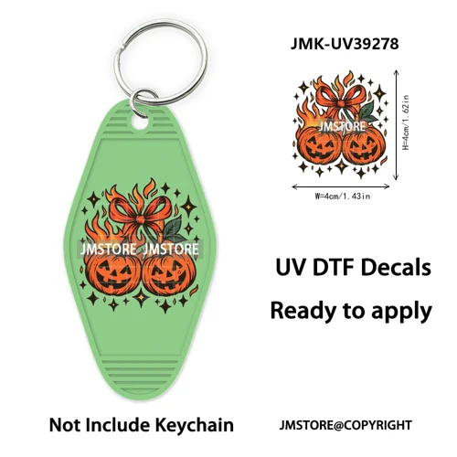 Faux Glitter Halloween Ghost Pumpkin Season UV DTF Motel Keychain Decal Ready To Ship Transfer Stickers Print For Hotel Keychain
