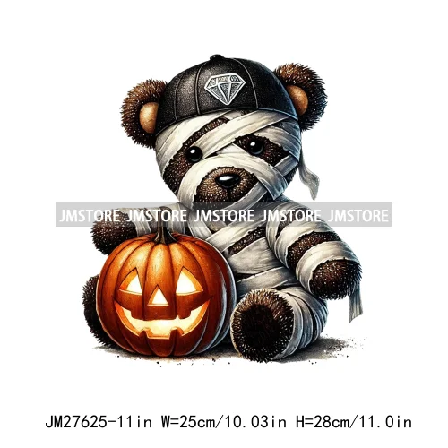 Hip Hop Halloween Pumpkin Mummy Bear Scary Vibes Printing Logos DTF Iron On Transfers Stickers Ready To Press For Sweatshirt