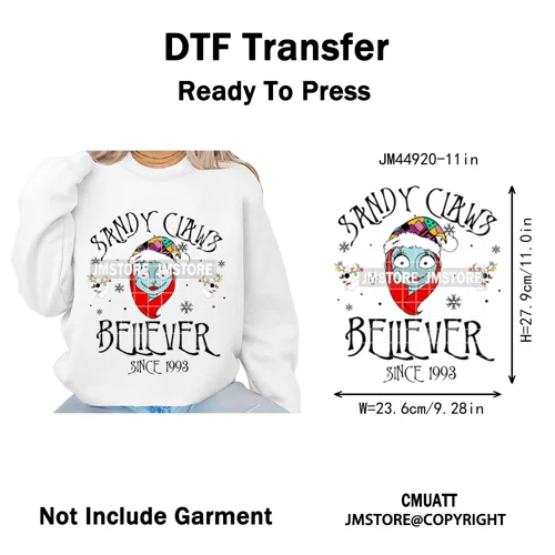 Cartoon Movie Friends Coquette Merry Christmas Sandy Claws Iron on Washable DTF Heat Transfer Sticker Ready to Press for Hoodies