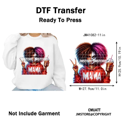 Horror Afro Mama Coffee Lover Scary Girly Killer Halloween Movie Iron on DTF Transfers Stickers Ready to Press for Textile Bags