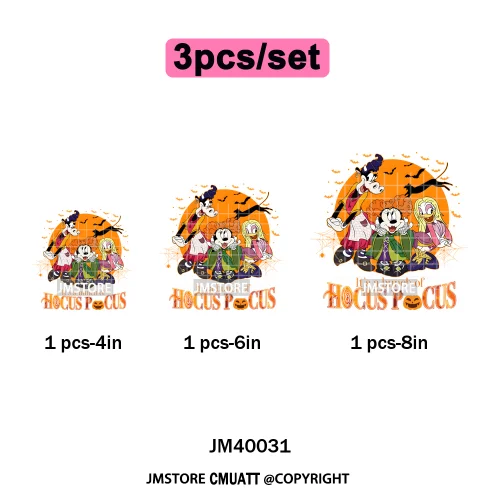 Happy Halloween Nightmare Cartoon Character Pumpkin Skeleton Iron on DTF Washable Transfers Stickers Ready to Press for T-shirts