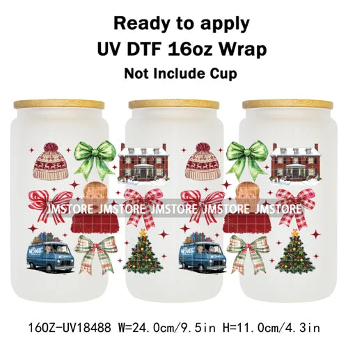 Retro Christmas Movie Character UV DTF Cup Wrap Ready To Apply Transfer Stickers Durable 16OZ Tumbler Wraps For Libbey Glass Can