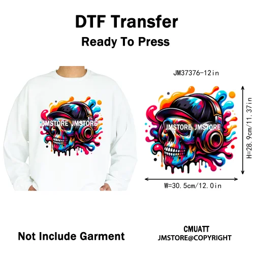 12in Hip Hop Graffiti Urban Skull Gaming Controller Game Lovers Iron on DTF Transfers Stickers Ready to Press for Hoodies Bags