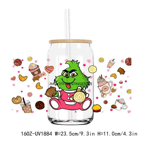 Christmas Santa Green Baby 16OZ UV DTF Cup Wrap Transfer Stickers Custom Labels DIY Durable Waterproof Logo For Libbey Glass Can