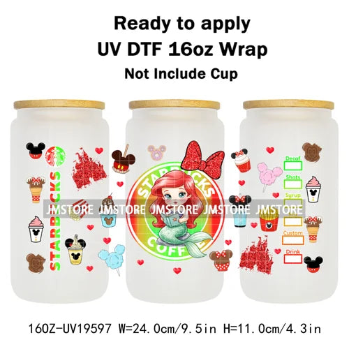 Coquette Bow Baby Toddler Princess UV DTF Cup Wraps Ready To Apply Transfer Stickers For 16OZ Libbey Glass Can Mug Faux Glitter
