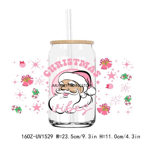 Christmas Santa's Cup 16OZ UV DTF Cup Wrap Transfers Stickers Custom Labels DIY Durable Waterproof Logo For Libbey Glass Can