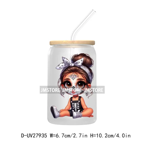 Halloween Skeleton Latina Chibi Baby UV DTF Transfer Stickers Decals For Libbey Cold Cups Mug Tumbler Waterproof Labels Princess