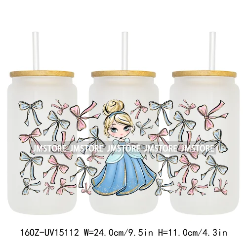 Coquette Bow Girly Princess Pumpkin Carriage UV DTF Stickers Ready to Transfer Cup Wrap Custom Labels For Libbey Can Glass Mugs