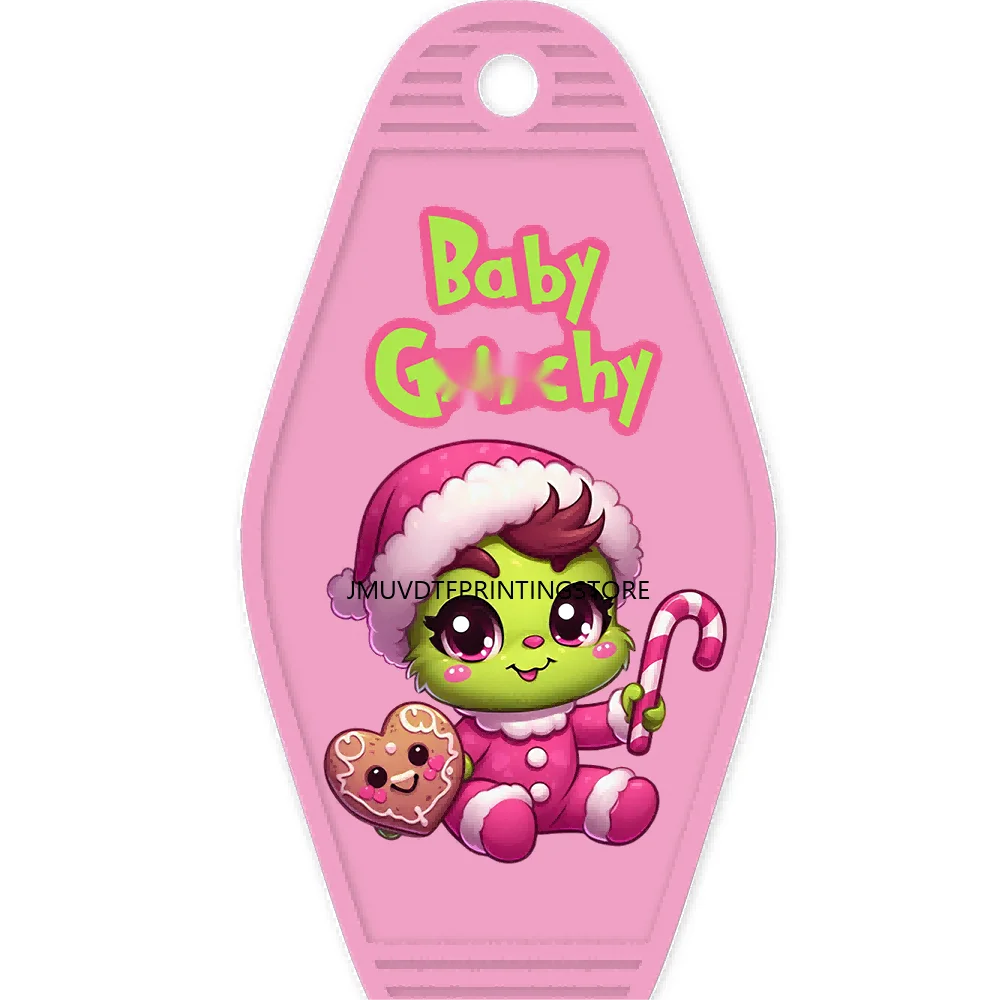 Christmas Cute Baby Green Guy With Santa Hat Gifts High Quality WaterProof UV DTF Sticker For Motel Hotel Keychain