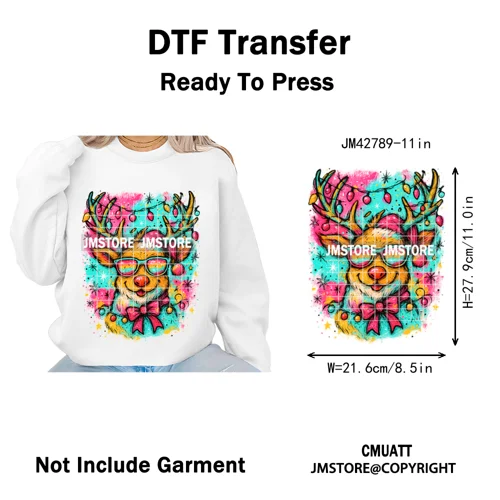 Preppy Brushstroke Gingerbread Santa Bow Tree Merry Christmas Girly Iron on DTF Transfers Stickers Ready to Press for T-shirts