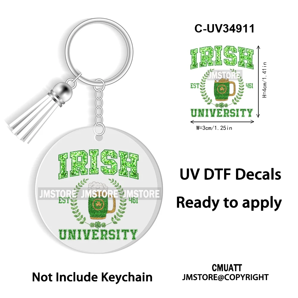 Sparkly Faux Sequin St Patricks Day Coquette Glitter Lucky Charm WaterProof UV DTF Sticker For Round Circle Keychain Keyring