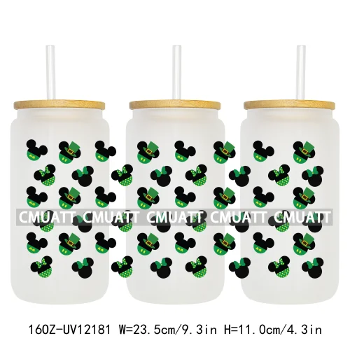 Cartoon St Patricks' Day Lucky Shamrock Animals 16OZ UV DTF Cup Wrap Sticker Custom Label Waterproof Logo For Libbey Glass Can