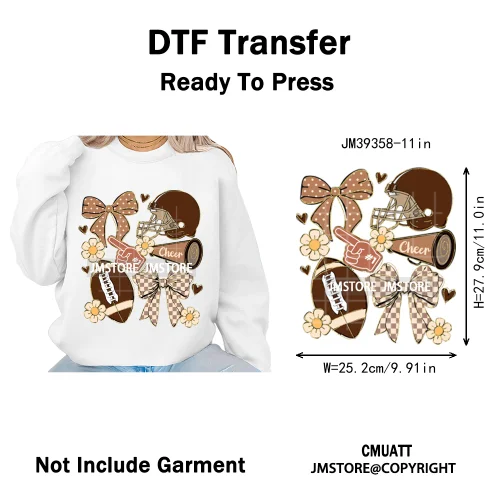 Retro Football Touchdown Season Checkered Coquette Sport Mama Iron on DTF Washable Transfers Sticker Ready to Press for T-shirts