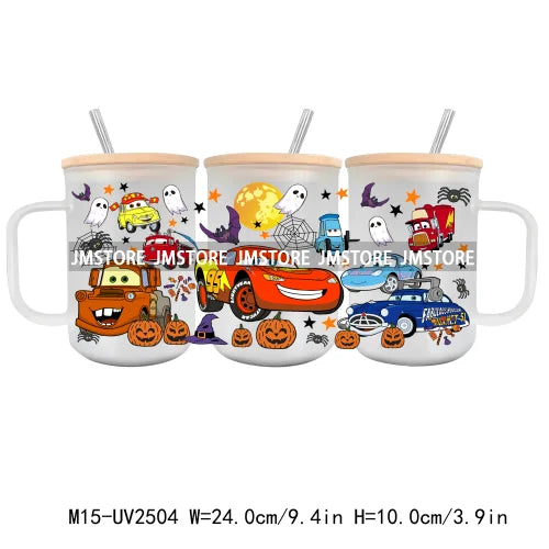 Cartoon Cars Halloween Pumpkin UV DTF Glass Can Wrap For 15OZ Mug Glass Cup Transfer Stickers DIY Custom Logo Label Best Friends