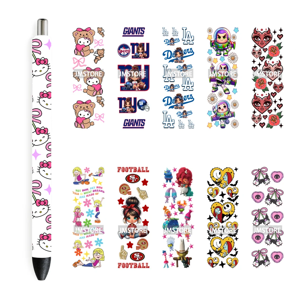 Sport Football Cartoon Characters UV DTF Pen Wraps Transfer Stickers Custom Labels High Quality Waterproof Logo Pink Cat