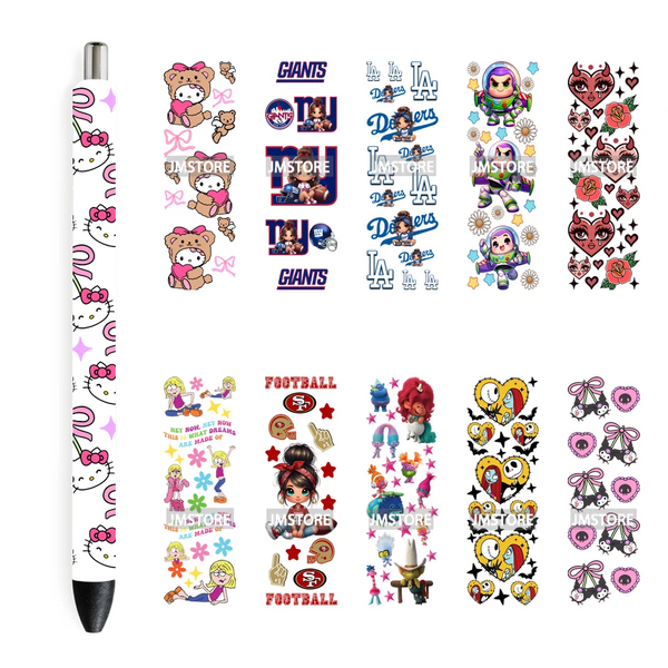 Sport Football Cartoon Characters UV DTF Pen Wraps Transfer Stickers Custom Labels High Quality Waterproof Logo Pink Cat