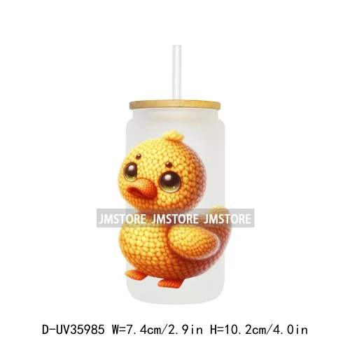 Watercolor Knitted Cute Animals UV DTF Transfer Stickers Decals Ready To Apply Waterproof For 16OZ Libbey Glass Can Cups Tumbler