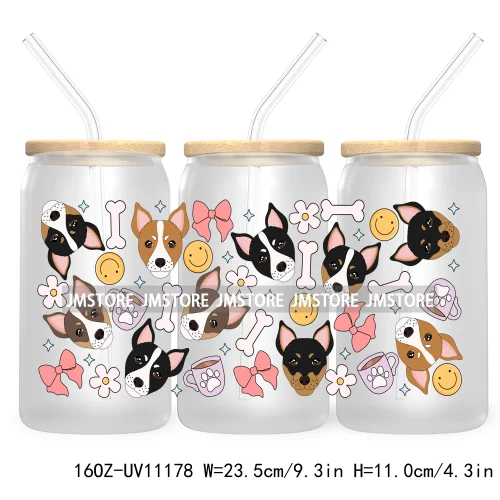 Cute Daisy Dog Paw Animal Lover UV DTF Cup Wrap For Libbey Glass Can Transfer Stickers Waterproof Custom Labels Coquette Bow Pet