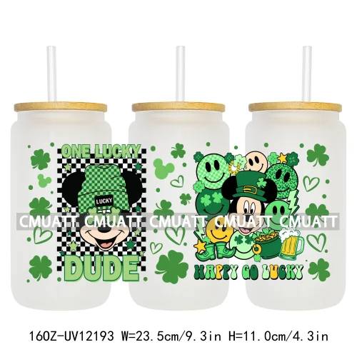 Cartoon St Patricks' Day Lucky Shamrock Animals 16OZ UV DTF Cup Wrap Sticker Custom Label Waterproof Logo For Libbey Glass Can