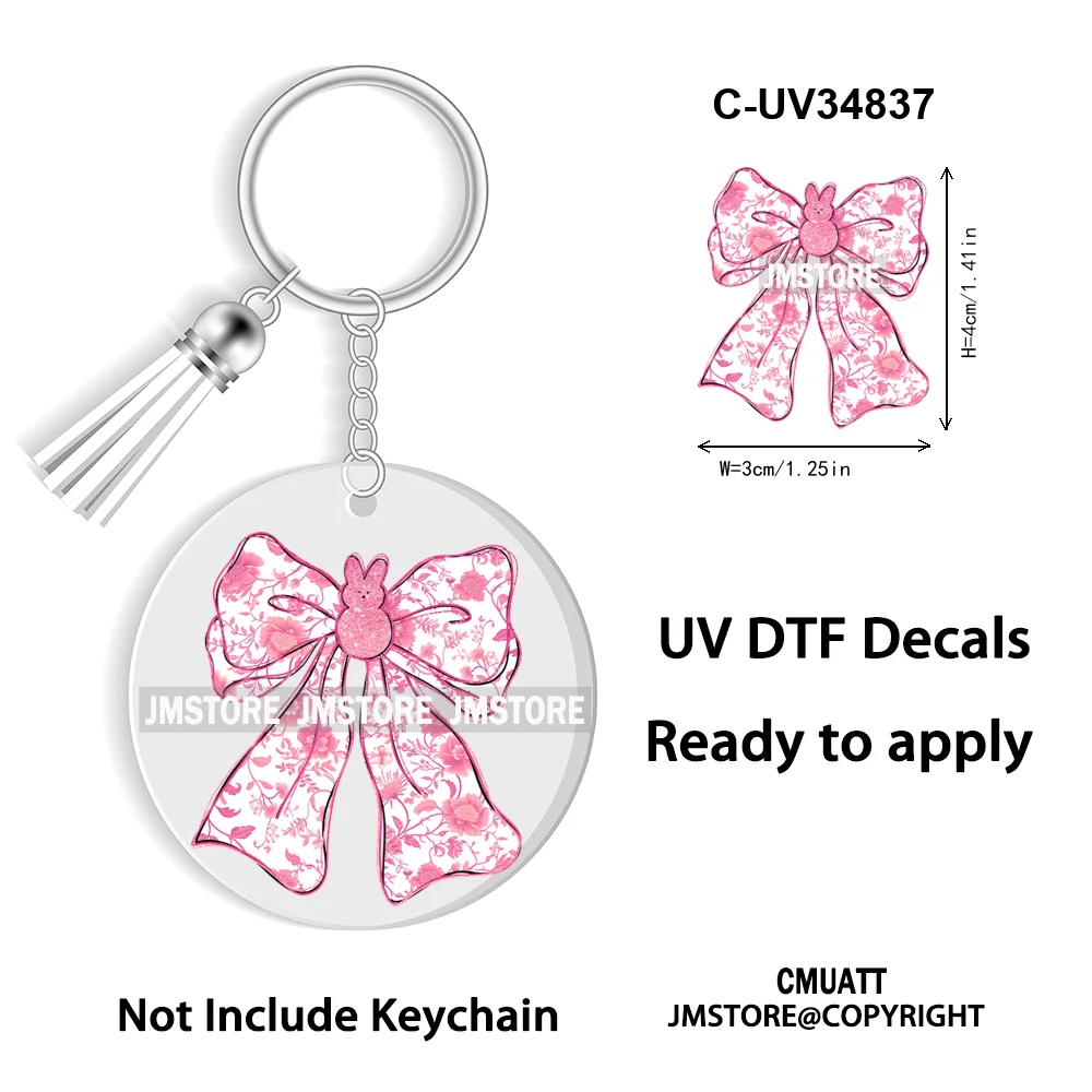 Happy Easter School Teacher Life Retro Coquette Easter Bunny WaterProof UV DTF Sticker For Round Circle Acrylic Keychain Keyring