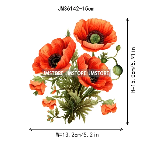 15cm 5.9in Kids Rose Flower Iron On DTF Heat Transfer Stickers For Clothes Printed Vinyl Thermal Applique Washable T-Shirt Decal