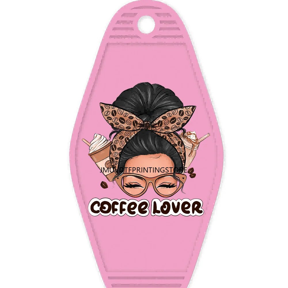 Messy Bun Coffee Lover High Quality WaterProof UV DTF Sticker For Motel Hotel Keychian Fashion Women