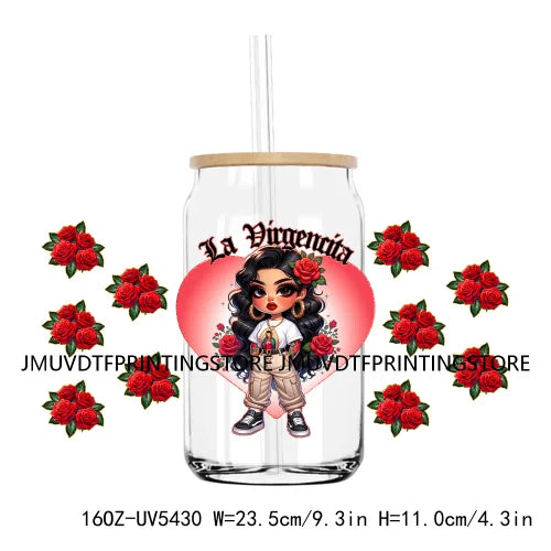 Proud Latina Chicano Girl With Rose UV DTF Transfer Stickers Decal For Libbey Cold Cups Mugs Tumbler Waterproof DIY Logo Mexican