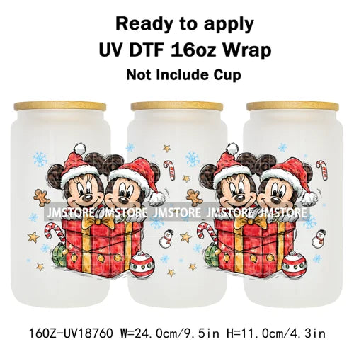 Christmas Crew Cartoon Characters Gingerbread UV DTF Stickers Ready To Apply Cup Wrap Custom Logo DIY Craft For Libbey Can Glass