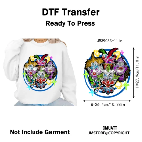 Spooky Scary Vibes Cartoon Halloween Ghost Designs Iron on DTF Washable Heat Transfers Stickers Ready to Press for Textile Bags