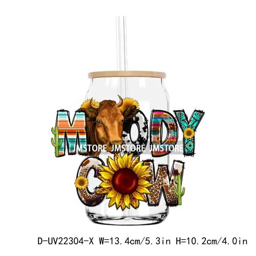 Western Highland Cow Farm Animals Sunflower UV DTF Transfer Stickers Decals For Libbey Cold Cup Mug Tumbler Waterproof DIY Craft