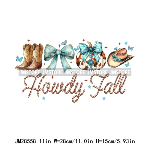 Howdy Western Boots Hat Fall Season Cowhide Leopard Pumpkin Coquette Bow Iron On DTF Transfer Sticker Ready To Press For Clothes