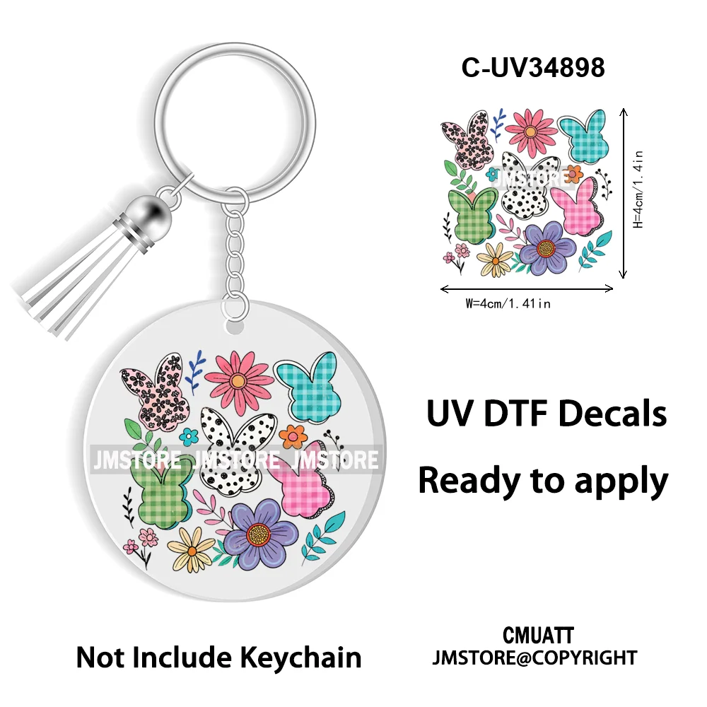 Christian Easter Eggs Bunny Mama Coquette Bow Good Quality WaterProof UV DTF Stickers For Round Circle Acrylic Keychain Keyring