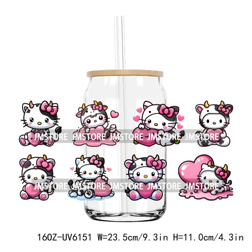 Pink Cartoon Queen Cute Cat 16OZ UV DTF Cup Wrap Transfers Stickers Custom Labels Durable Waterproof Logo For Libbey Glass Can