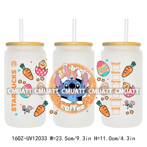 Spring Easter Stickers Cartoon Bunny Characters Eggs Kids 16OZ UV DTF Cup Wrap DIY Durable Label For Libbey Glass Can Mugs