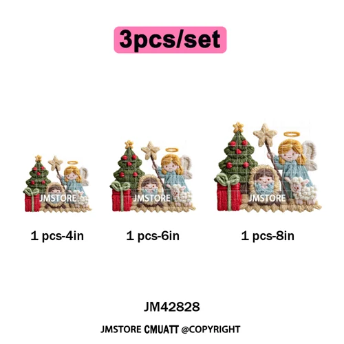 Trendy Faux Yarn Crochet Joy Love Jesus Christian Christmas Iron on DTF Washable Transfers Stickers Ready to Press for Textiles