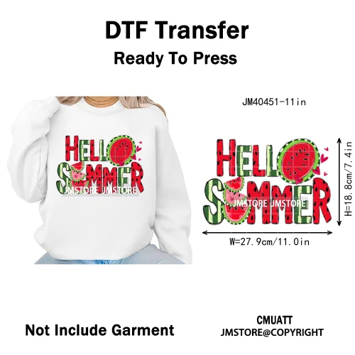 Hello Summer Vibes Watermelon Strawberry Fruit Festival Lover Coquette Iron on DTF Transfers Sticker Ready to Press for T-shirts