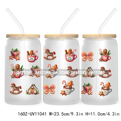 Gingerbread Christmas Coffee Latte UV DTF Cup Wrap For Libbey Glass Can Transfer Stickers Waterproof Custom Book Ghost Christmas