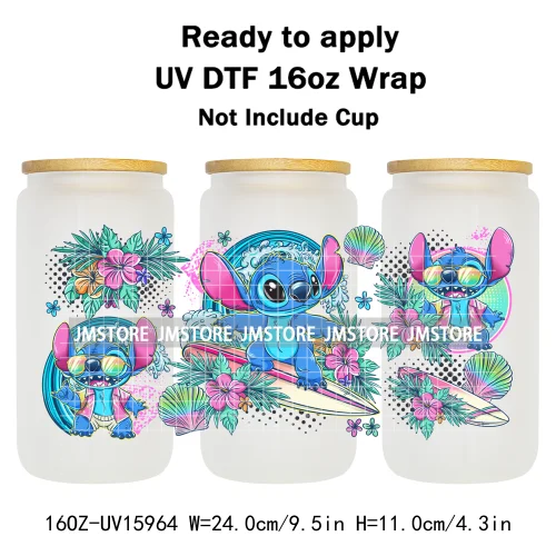 Floral Cartoon Princess Coquette Bow 16OZ UV DTF Cup Wrap Ready To Apply Waterproof Transfer Stickers For Libbey Glass Can Mugs
