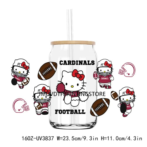 Sport Football Cartoon Cat UV DTF Sticker For 16OZ Libbey Glass Cup Can Wrap Transfer Sticker Custom Labels DIY Logo