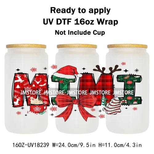 Christmas Mama Mini Coquette Family Xmas 16OZ UV DTF Cup Wraps Ready To Apply Waterproof Transfer Stickers For Libbey Glass Can