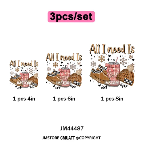 All I Need Is Cozy Winter Drink Coffee Lover Coquette Christmas Iron on Washable DTF Transfer Sticker Ready to Press for Hoodies