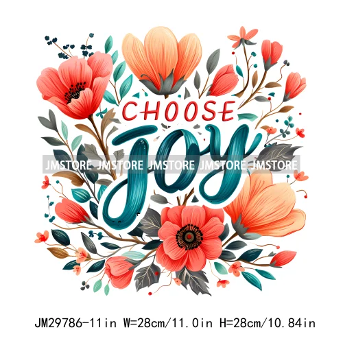 Floral Christian Jesus Praise God Religious Bible Verse Motivational Quotes Iron On DTF Heat Press Transfer Stickers For Clothes