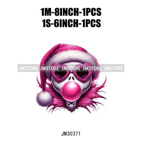 Horror Pink Christmas Bright Light Blowing Bubble Cartoon Character Iron On DTF Transfers Stickers Ready To Press For Hoodies