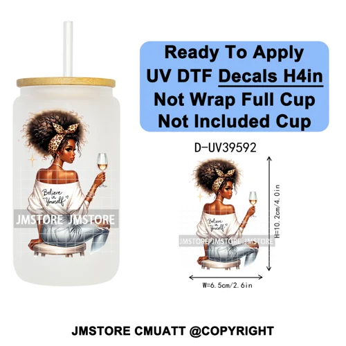 Fashion Girl Praying Black Women UV DTF Decals Ready To Apply Waterproof Transfer Stickers DIY Crafts For 16OZ Libbey Glass Can